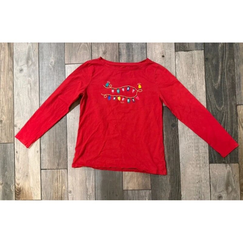 Talbots 100% Cotton Merry Merry Red Christmas Longsleeve Top Size M